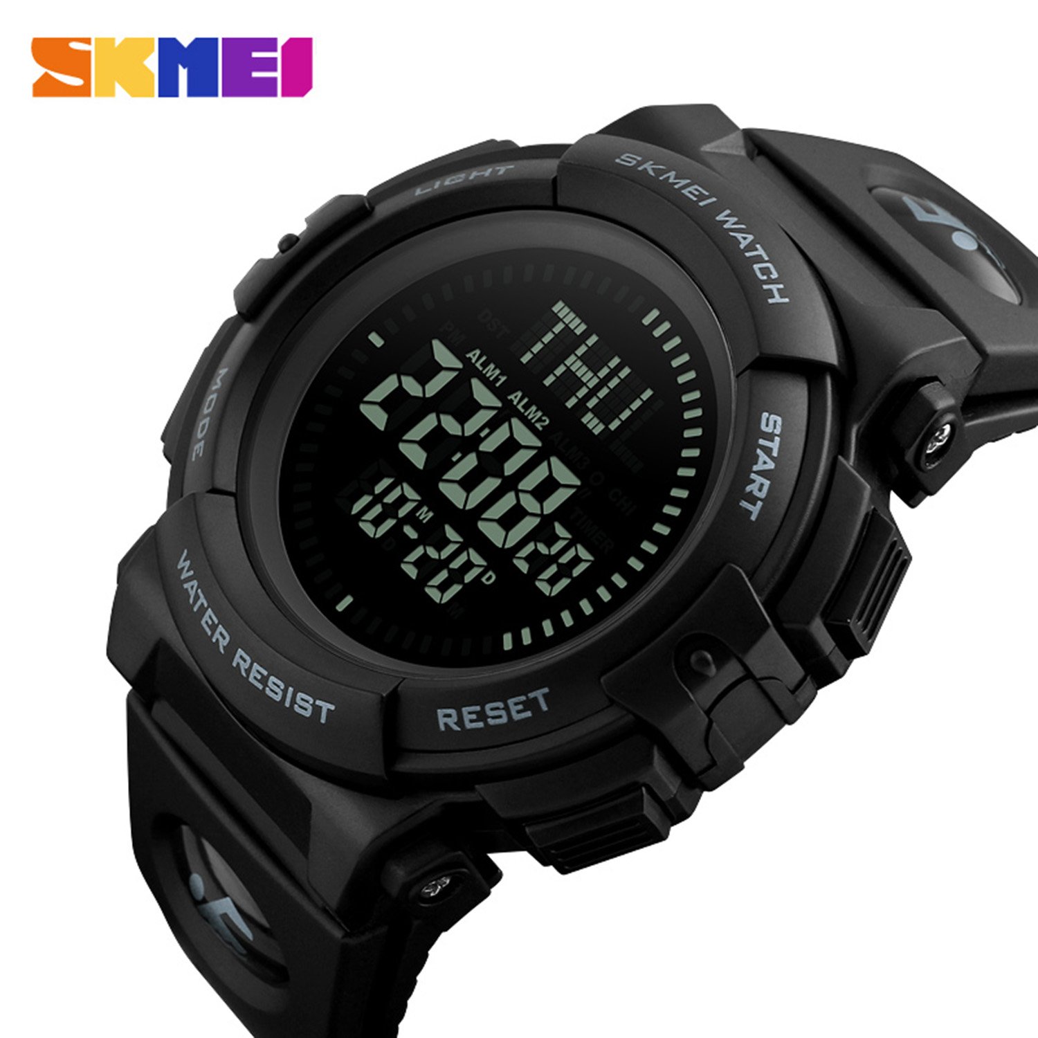 Men’s Military Sports Digital Watch With Survival Compass 50M Waterproof Countdown 3 Alarm Stopwatch (Black)