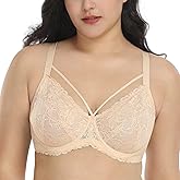 HSIA Minimizer Bras for Women Full Coverage, Unlined Lace Sexy Plus Size Underwire Bra for Large Breasts Light Beige