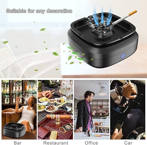 cigarette smoke grabber Aluminum Alloy Smokeless Purifier Ashtray 3 in 1 Ashtrays with Filter for Home and Office,Black AT101 Quality meets or exceeds leading national brand Filtered Smokeless Ashtrays - Smoke