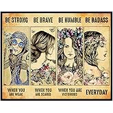 Be strong Be Brave Be Badass Poster - Boho-chic Bohemian Wall Decor - Motivational Feminism Wall Art - Inspirational Positive Quotes - Encouragement Gifts for Women Girls Teens - Hippie Room Decor
