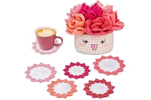 Hssugi Crochet Kit for Beginners, 6PCS Crochet Starter Kit, Potted Plant Coasters Crochet Kit with Step-by-Step Video Tutorials, Crochet Hooks, Learn to Crochet Kits for Adult Beginners