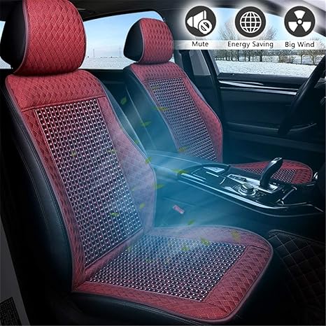 Amazon Co Jp 木製ビーズカーシートクーラー 車ファン付きの夏のシートクーラークッションカバー調節可能な風速人間工学に基づいた快適な車 トラック 家庭用およびオフィス用 赤 ホーム キッチン