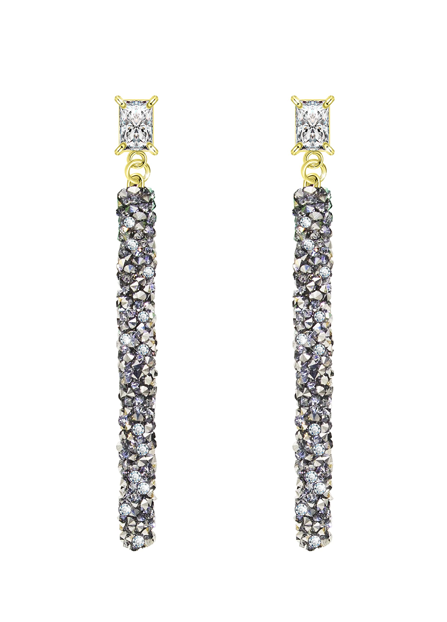 KristLand 925 Sterling Silver Ear pin Bar Drop Earrings with Cubic Zirconia Crystal Long Dangle Stud Earrings Party Wedding Jewelry For Woman Ladies