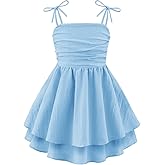 Arshiner Girls Summer Spaghetti Strap Dresses Flowy Tiered Ruched Smocked Back Casual Beach Midi Sundress