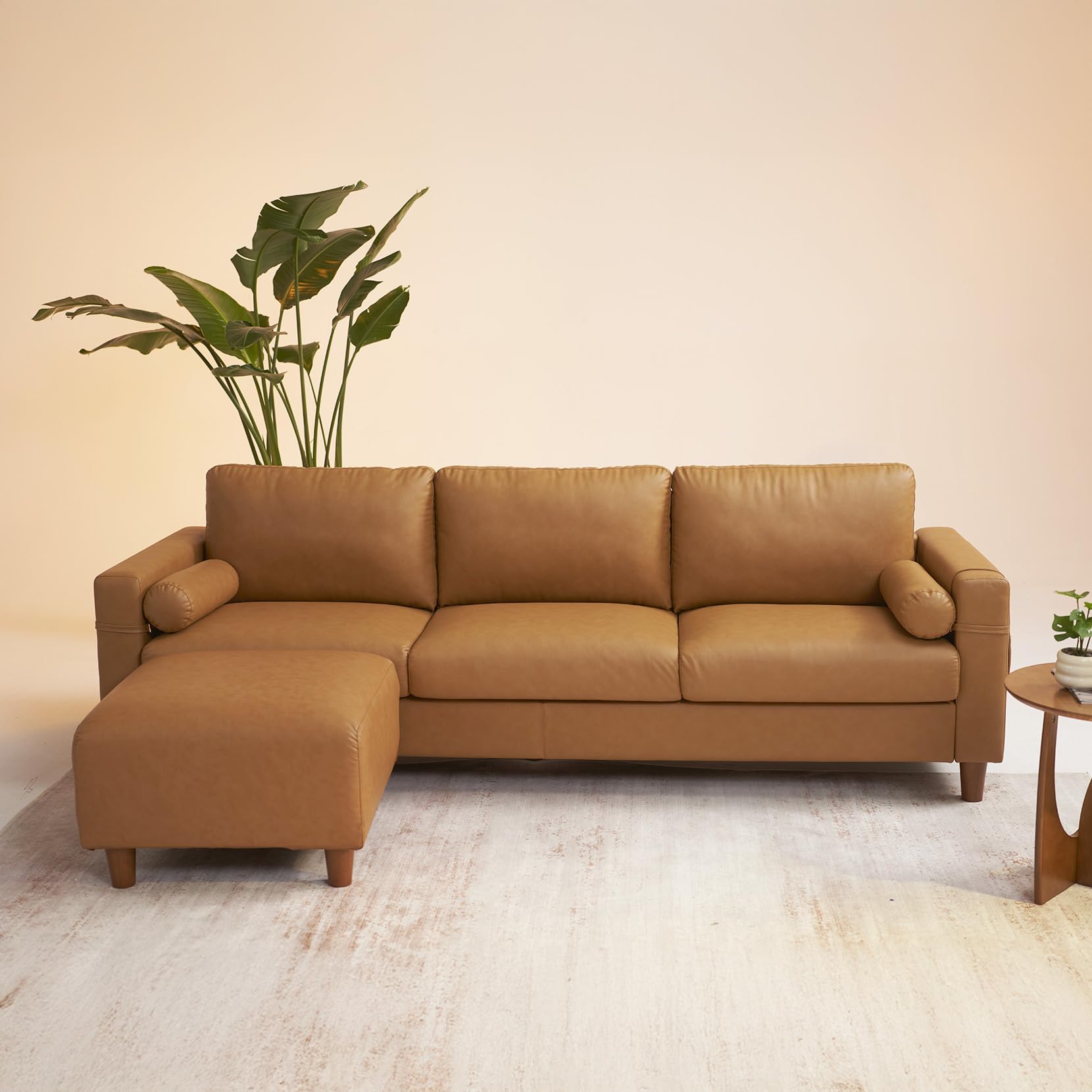 Photo 1 of **partial set/missing box 2 out of 2!!
Vesgantti 100" Faux Leather Couch with Movable Ottoman, 3 Seater L Shaped PU Leather Sofa with Side Pocket, Comfy Mid Century Modern Modular Sectional Couch for Living Room, Apartment, Camel