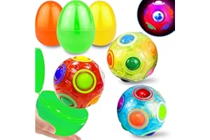 AMENON 3 Pack 4" Jumbo Prefilled Easter Eggs Glowing Rainbow Puzzle Balls, Magic Cube Stress Relief Fidget Toys Brain Teaser Game Kids Boys Girls Easter Basket Stuffers Easter Basket Essential Gifts