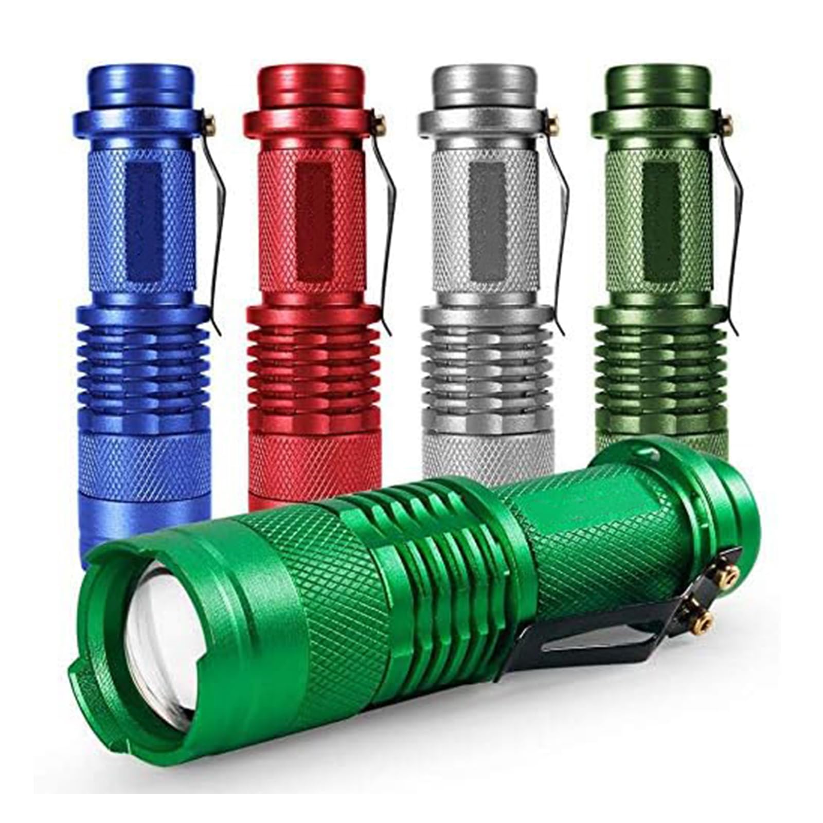MODOAO 5 Pack MIni Torch 7W 300LM SK-68 3 Modes Adjustable Focus Zoomable Q5 LED Tactical Flashlight for Camping Hiking Emergency (Five-Color)