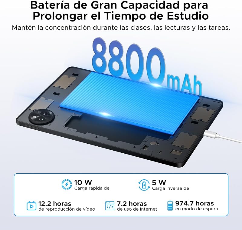 P11 Android 16 Tablet 11 Pulgadas, 48GB RAM + 128GB ROM/2TB TF, T7250 Octa-Core, 90Hz, 8800mAh, 13MP+5MP, Gemini AI, Widevine L1, Face ID, GPS, OTG, Doble altavoz, Tablet con Teclado y Lápiz, Negro