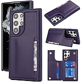 iCoverCase Compatible with Samsung Galaxy S22 Ultra Case with Card Holder, S22 Ultra Wallet Case for Women Men [RFID Blocking] PU Leather Protective Phone Case for S22 Ultra 5G (Dark Purple)