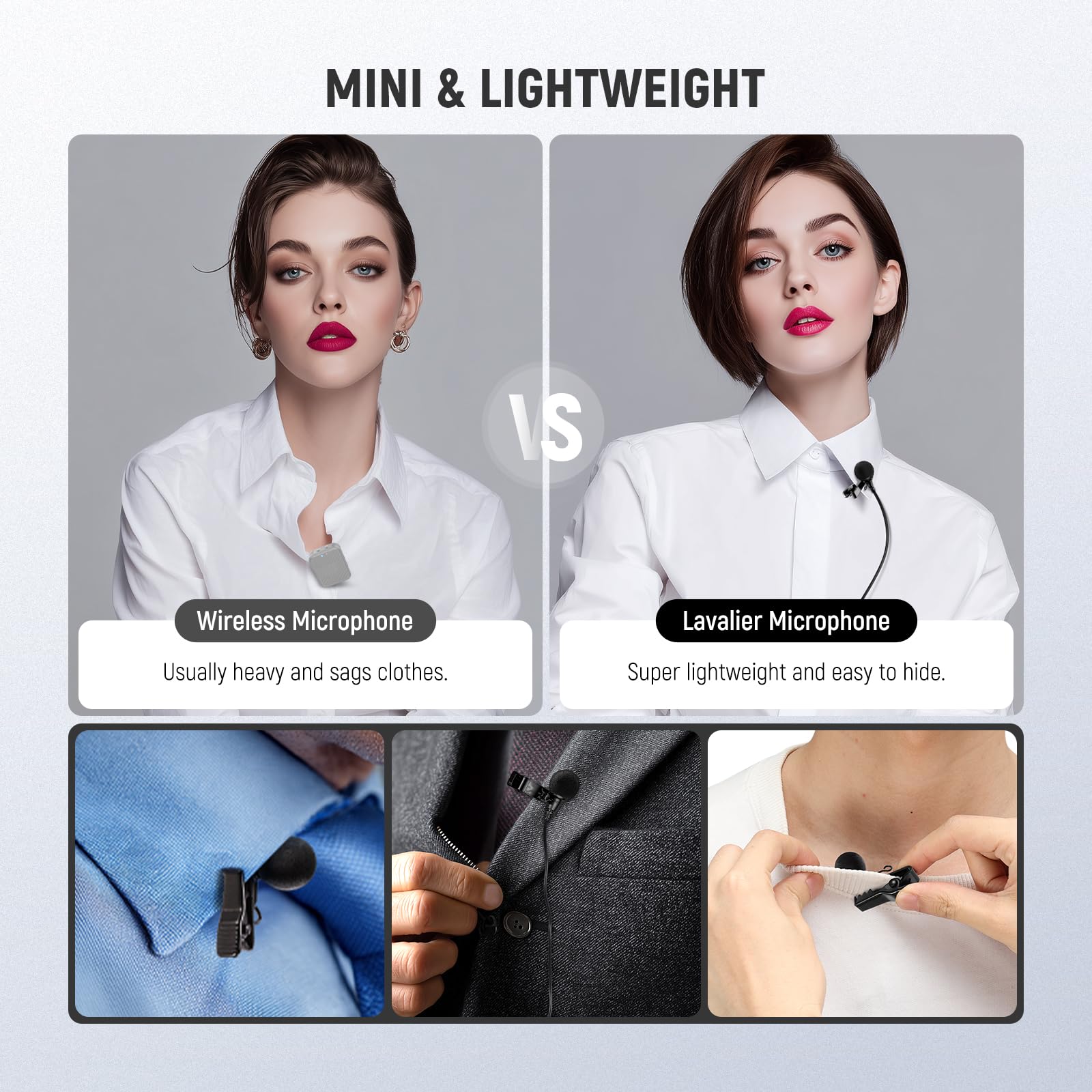 NEEWER ø4mm Mini Lavalier Microphone (2 Pack), Clip On Wired Condenser Lapel Lav Mic Set with 5ft/1.5m 3.5mm TRS Connector Compatible with DJI Mic 2 Rode Wireless Go II CM28 CM31 Camera, LM8