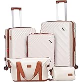 Rosamo 5 piece Luggage Set Expandable Suitcase 22x14x9 Airline Approved Carry on, ABS Hard Case Suitcases with Spinner Wheels, TSA Lock (Beige)