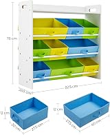 SONGMICS Toy Organiser 9 Removable Bins Shelf White GKR31WT view 3