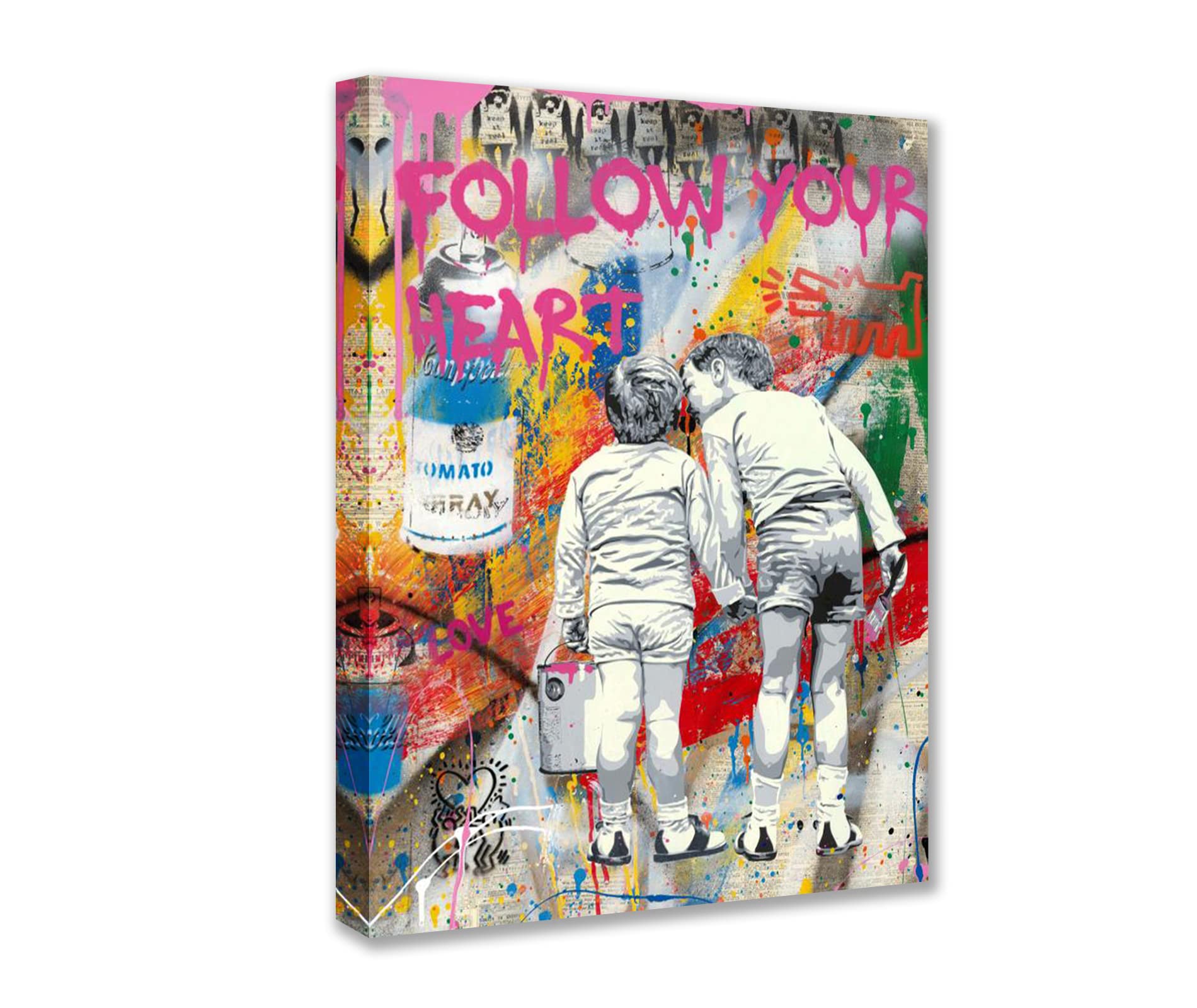 Tucocoo Follow Your Heart Graffiti Wall Art Abstract Street Art Canvas Paintings Colorful Banksy Pop Pictures Modern Artwork Home Decor for Living Room Bedroom Framed Ready to Hang 12x16inch x1Piece