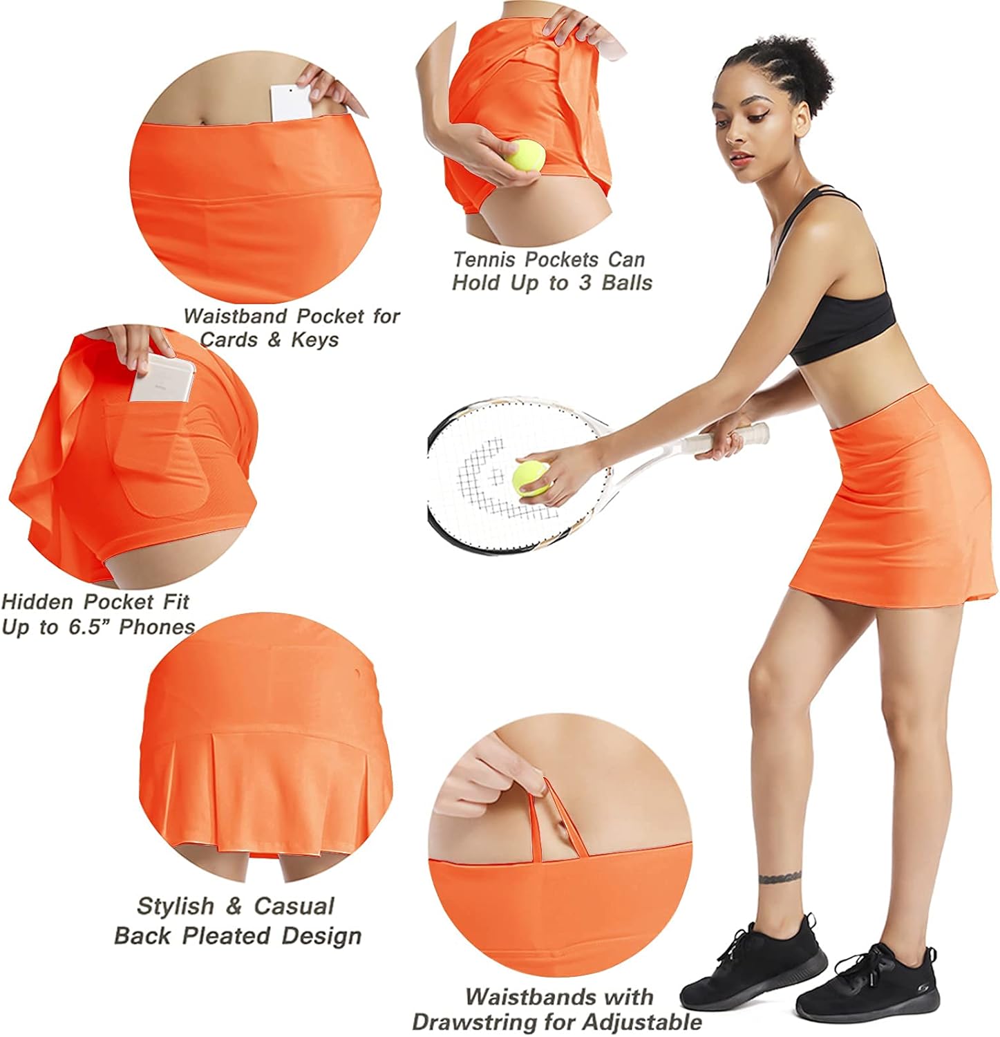 Ibeauti Womens Back Pleated Athletic Tennis Skorts Golf Skirts with 3 Pockets Mesh Shorts for Running Active Workout: Clothing
