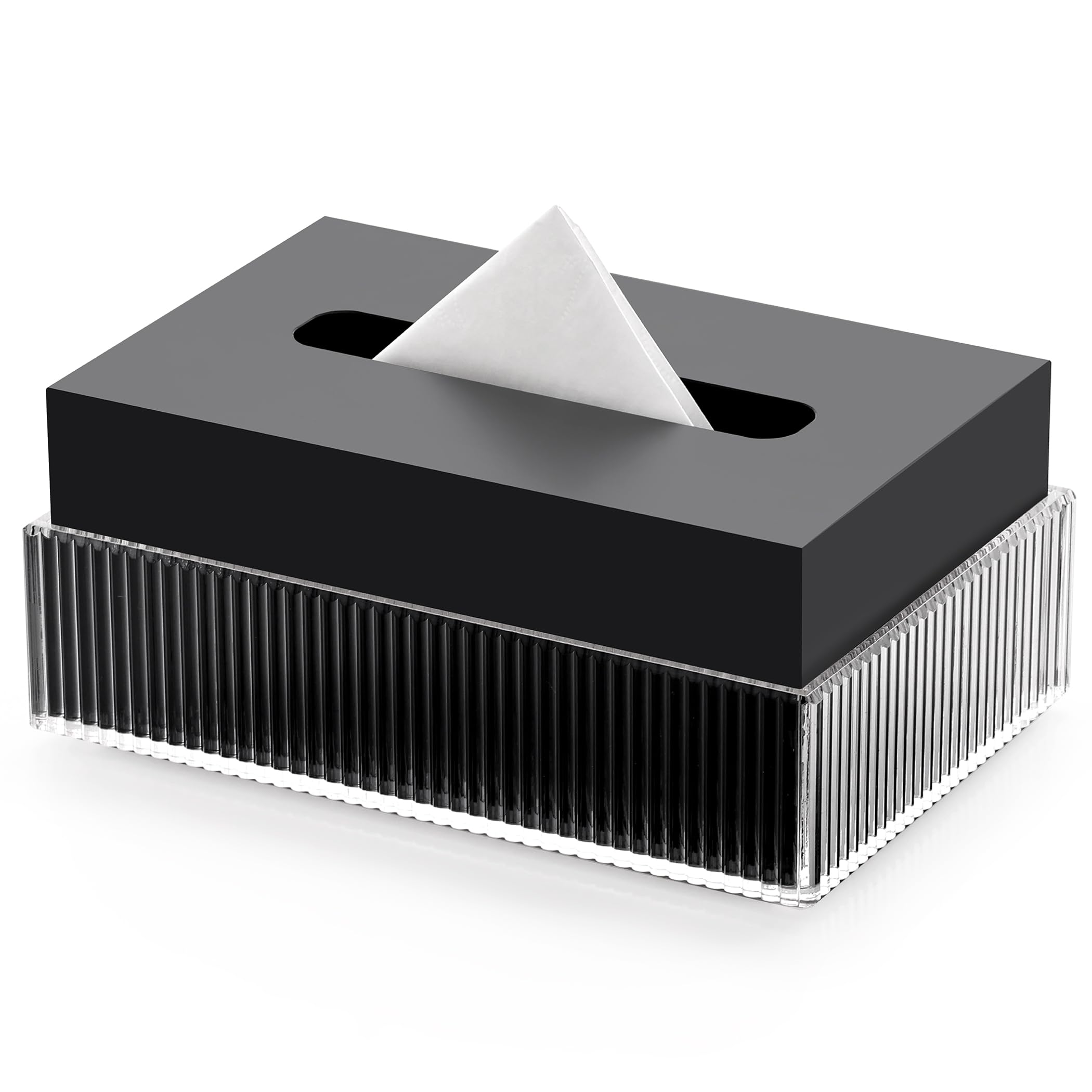 Photo 1 of Acrylic Tissue Box Holder,Rectangular Napkin Facial Tissues Holder Dispenser,Tissue Box Cover with Two-Tier Design - Matte Black Acrylic & Non-Slip Base
