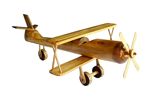 JAPI Bamboo Toy Plane/Aeroplane Showpiece/Wooden Toy/Eco-Friendly Toys/Playable Toys/Educational Toy Plane (30 cm x 24 cm x 9 cm, Beige)