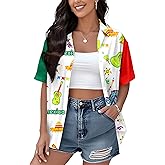 Ithalt Cinco De Mayo Outfit for Women Mexico Mexican Shirt Fiesta Shirts Hawaiian Button Down Blouse Top