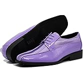 BMY Men's Striped Satin Matching Patent Upper Oxfords Formal Dress Shoes