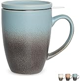 Bosmarlin Matte Ceramic Tea Cup with Infuser and Lid, 13.5 Oz, Loose Tea Mug, Dishwasher and Microwave Safe (Dark Blue)