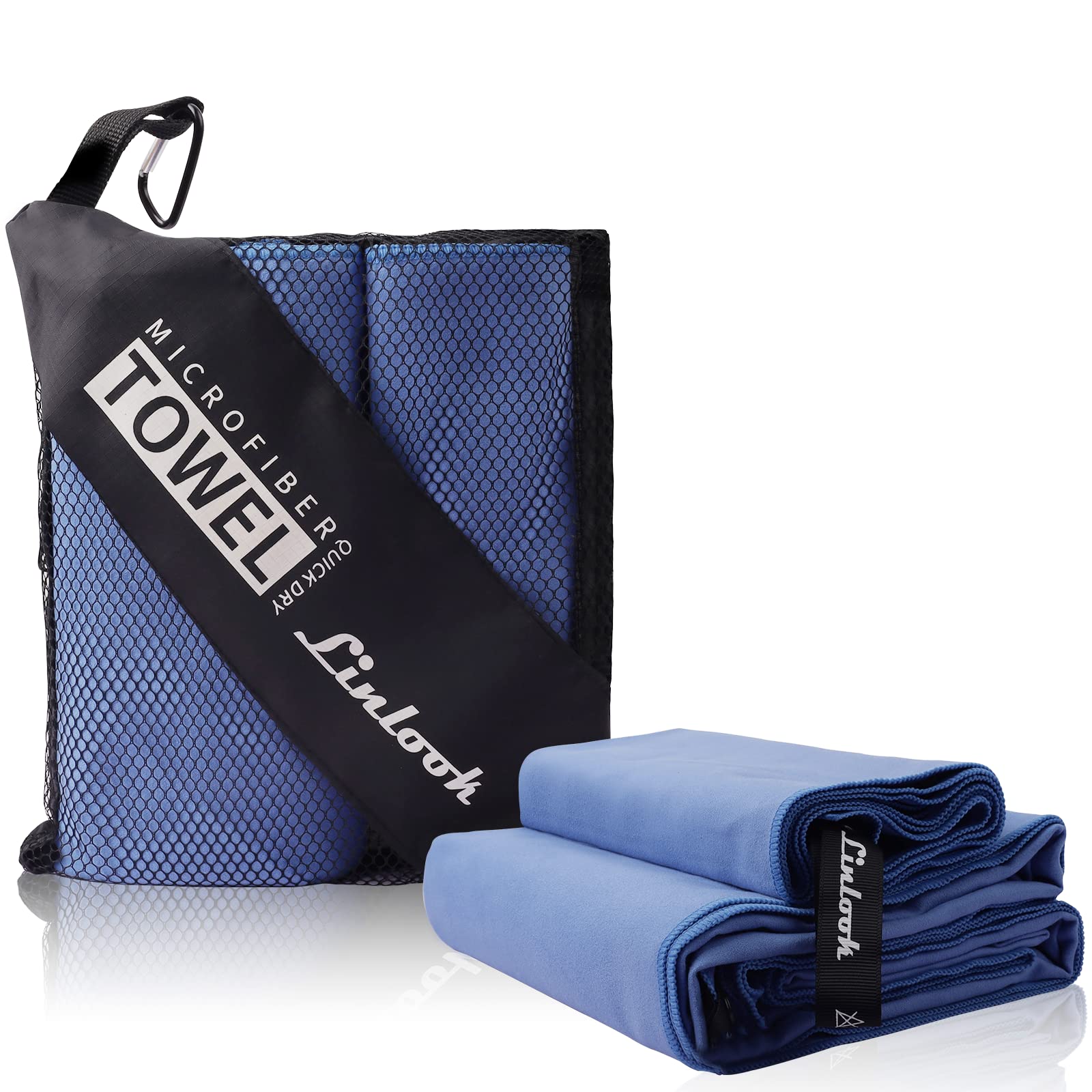 Linlook Microfibre Towel Set (160 x 80 cm Large Bath Towel + 80 x 40 cm Small Hand Towel) - Soft and Lightweight Beach Towel - Quick Drying Sports Gym Towel - Compact Swimming Camping Towel — image 1