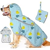 SlowTon Dog Raincoat, Adjustable Dog Rain Jacket Clear Hooded Double Layer, Waterproof Poncho with Reflective Strip Straps and Storage Pocket for Small Medium Large Dogs Puppies(DK XL)