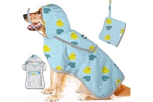 SlowTon Dog Raincoat, Adjustable Dog Rain Jacket Clear Hooded Double Layer, Waterproof Poncho with Reflective Strip Straps and Storage Pocket for Small Medium Large Dogs Puppies(DK XL)