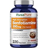 NusaPure Benfotiamine 300mg Per Veggie Caps 220 Count (Non-GMO, Vegan) Bioperine