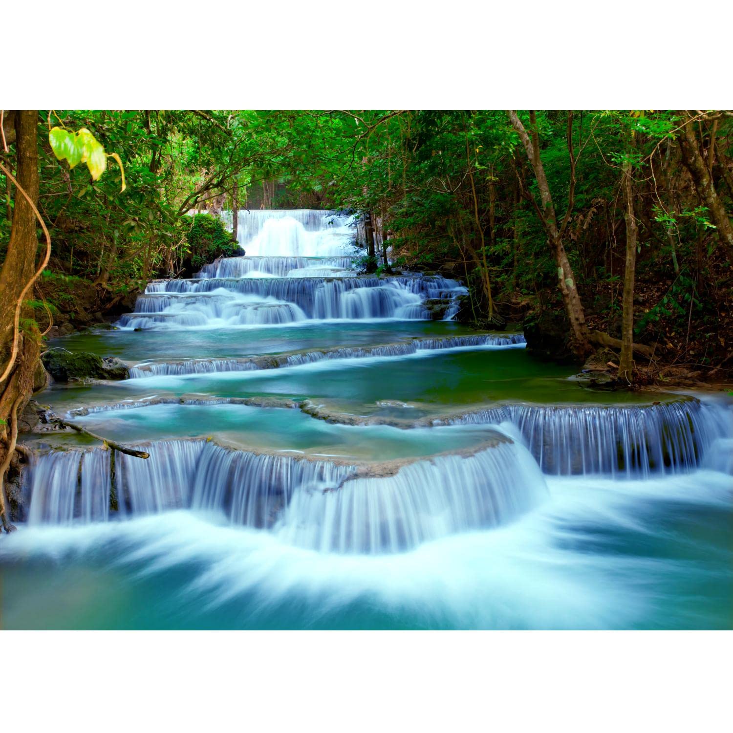 Runa Art Photo Wallpaper Waterfall Vlies 352 x 250 cm Non-Woven Wall Art XXL Moderne Living Room Bedroom Green Blue 9036011b