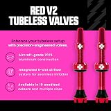 Muc-Off Tubeless Valves V2 7075 Aluminium Presta 44mm Red with Core Tool view 2