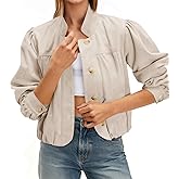 Tankaneo Womens Faux Suede Bomber Jackets Casual Cropped Stand Collar Coats Vintage Button Down Shackets
