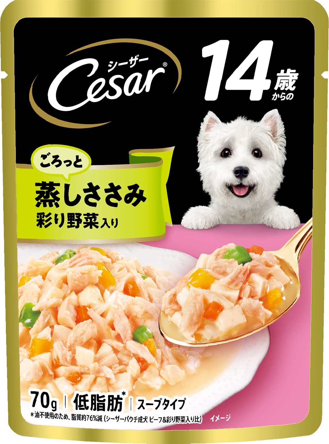 シーザー パウチ 14歳からの シニア犬用 70gx16袋 ごろっと蒸しささみ 彩り野菜入り 低カロリー 低脂肪 スープタイプ 高齢期 ウェットフード ドッグフード 犬 Cesar商品画像