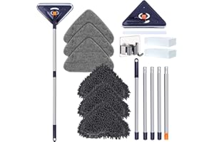 Wall Cleaner With Long Handle, UMACWIN 85'' Wall Washer Mops For Cleaning Walls Baseboard Ceiling Window Floor, Wall Duster With Extension Pole 25" to 85",6 Replacement Pads, Mop Holder, Sponge Eraser