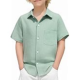 Arshiner Boys Button Down Shirt 100% Cotton Short Sleeve Shirt Solid Summer Beach Shirts with Pocket Size 4-14 Years