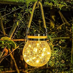Solar Lantern Outdoor Hanging Solar Light 30led Mason Jar Light Waterproof Solar Table Lamp Crack Glass Globe Garden Light for Patio Yard Party Wedding Christmas Halloween Decoration Light Warm White