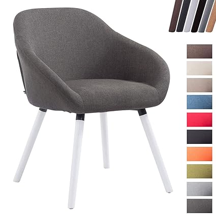 Clp Chaise De Salle à Manger Hamburg Tissu Chaise Visiteur Confortable Avec Accoudoir Piètement En Bois Fauteuil De Salon Design Retro Charge