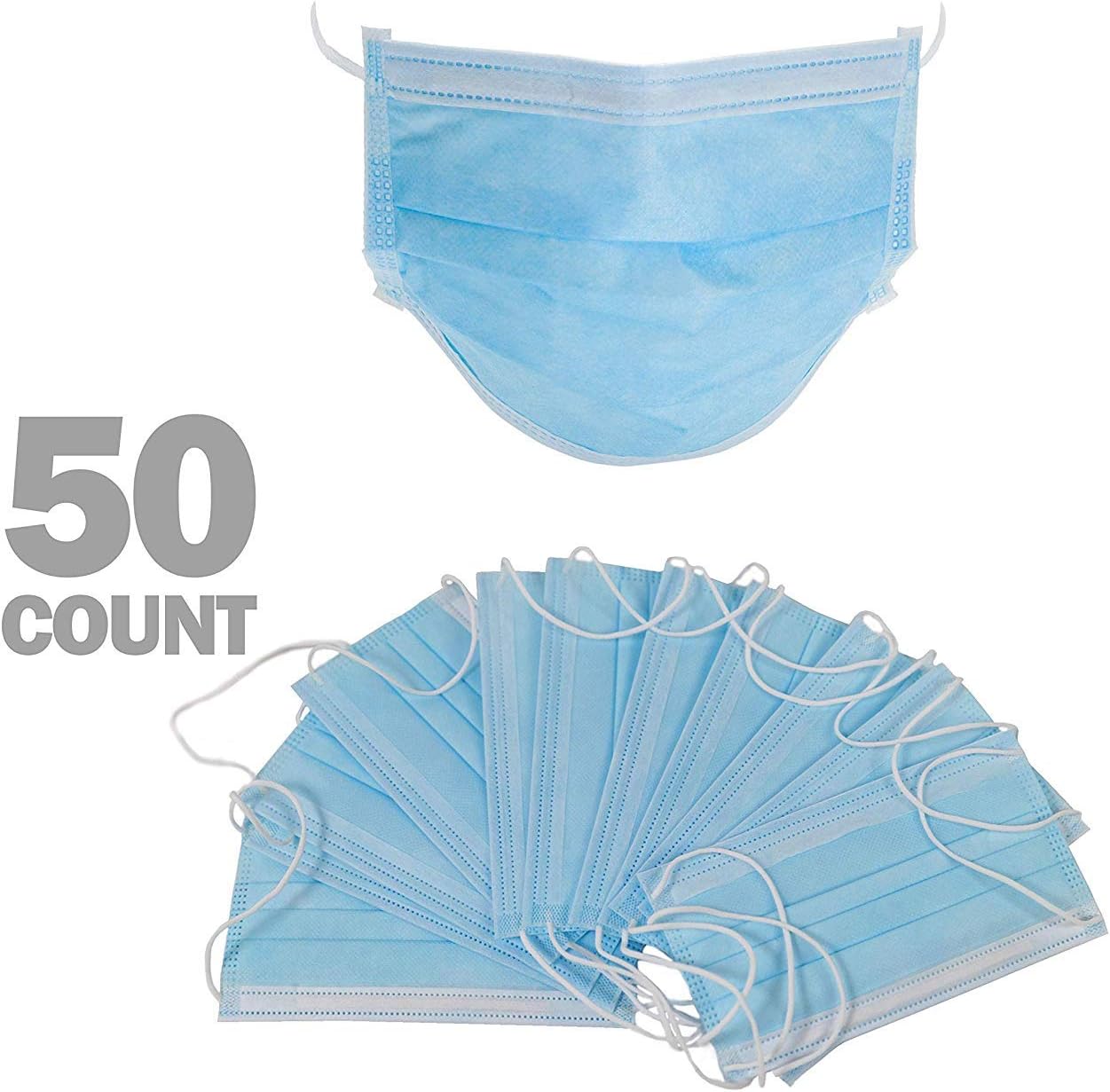 Disposable Face Masks with Elastic Ear Loop 3 Ply Medical Surgical Dental Anti-Dust Protection 50 PCS