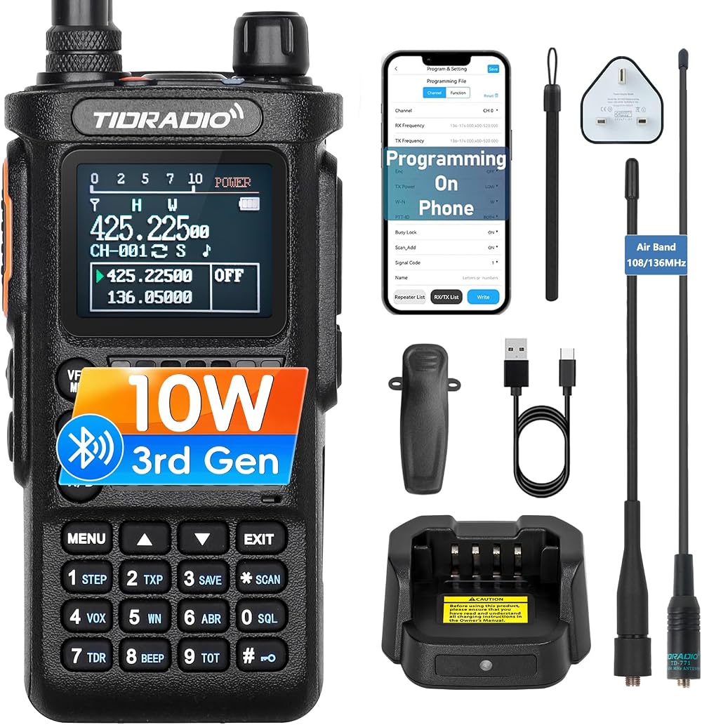 TIDRADIO TD-H8 10W Ham Radio Bluetooth Programming 8-Band NOAA Weather