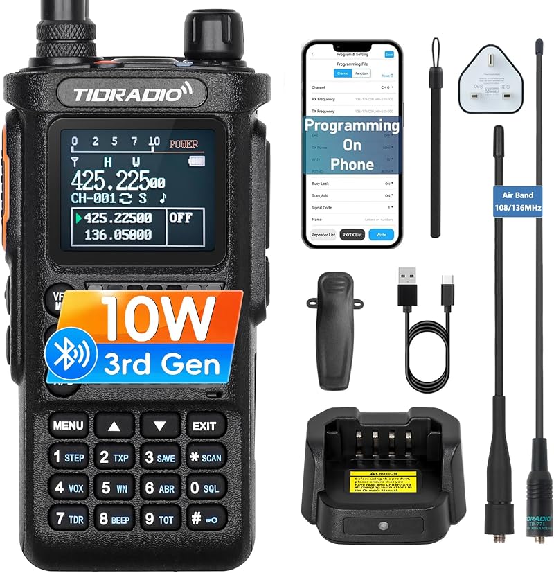 TIDRADIO TD-H8 10W Ham Radio Bluetooth Programming 8-Band NOAA Weather