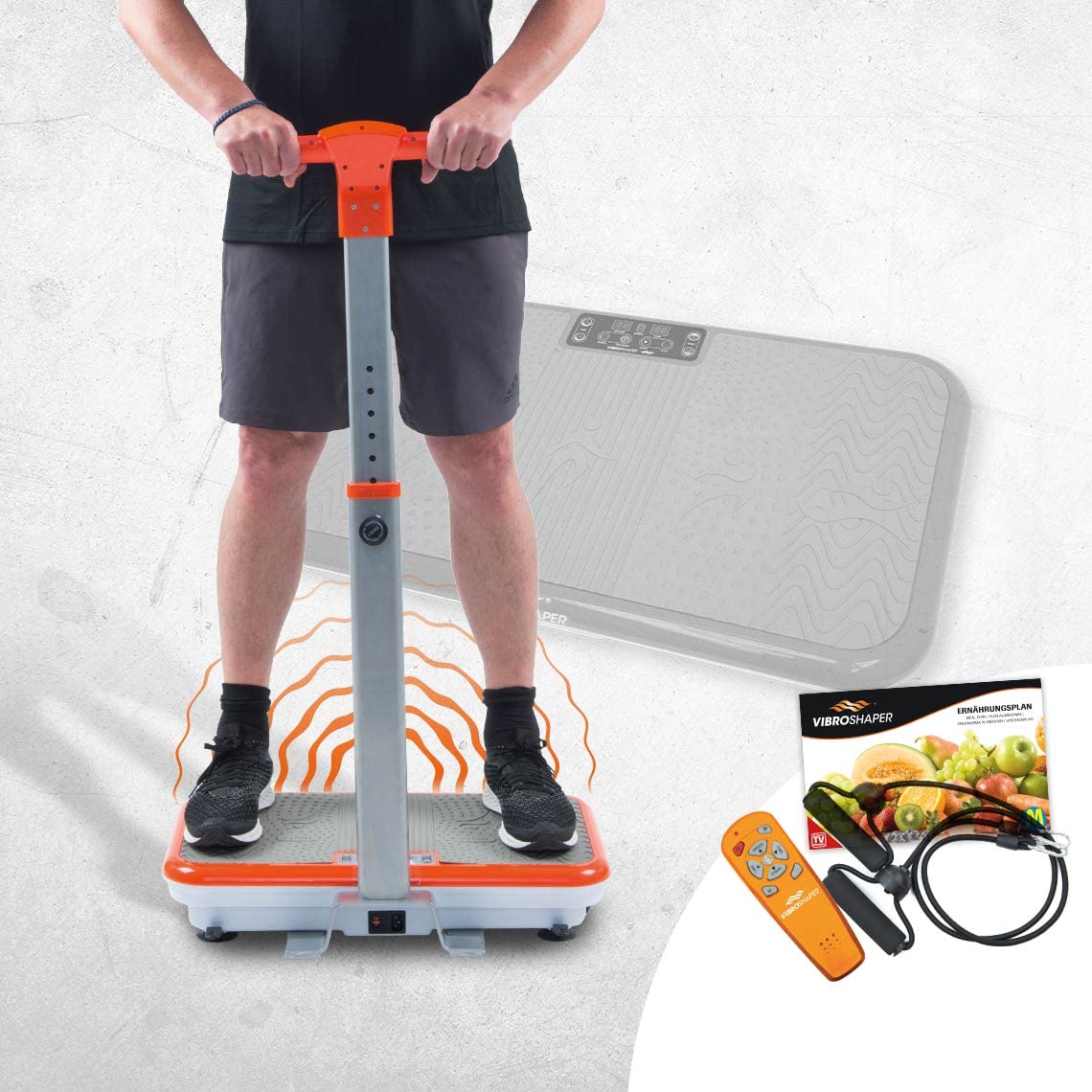 Mediashop Vibro Shaper - leistungsstarke Vibrationsplatte für Zuhause mit Griff - Vibrationsboard für Ganzkörper-Workout & Muskeltraining - Vibrationsgerät inkl. Fitnessbändern - Fitnessplattform 2