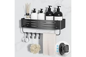 Suction Cup Shower Caddy, Suction Shower Shelf with Portable Hooks, Bath Organizer with Towel Bar for Bathroom Storage(Matte 