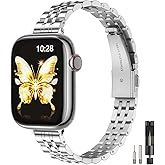 STIROLL Slim Metal Band Compatible with Apple Watch 41mm 40mm 38mm 42mm(Series 11 10) Women, Stylish Thin Stainless Steel Chain Straps for iWatch Bands Series 9 8 7 6 5 4 3 2 1 SE, Silver