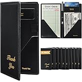 FLKQC Leather Restaurant Check Presenters, 10 Pack 9" x 5" Guest Check Card Holder with Gold Thank You Imprint for Severs, Bill Book Restaurant Supplies for Restaurants, Bar and Cafe (10, Black)