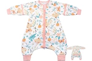 BYFRI Toddler Sleep Sack with Feet 3T-5T Girls Sleeping Bag 0.5 TOG Detachable Sleeves Baby Wearable Blanket 2-Way Zipper Cotton Sleepsacks - Butterfly