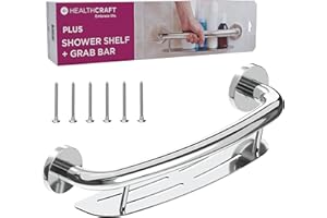 HEALTHCRAFT Plus 2-in-1 Shampoo Shelf and Grab Bar, 19.5 inch | ADA Compliant Wall-Mounted Bathroom Safety Grab Bar for Senio