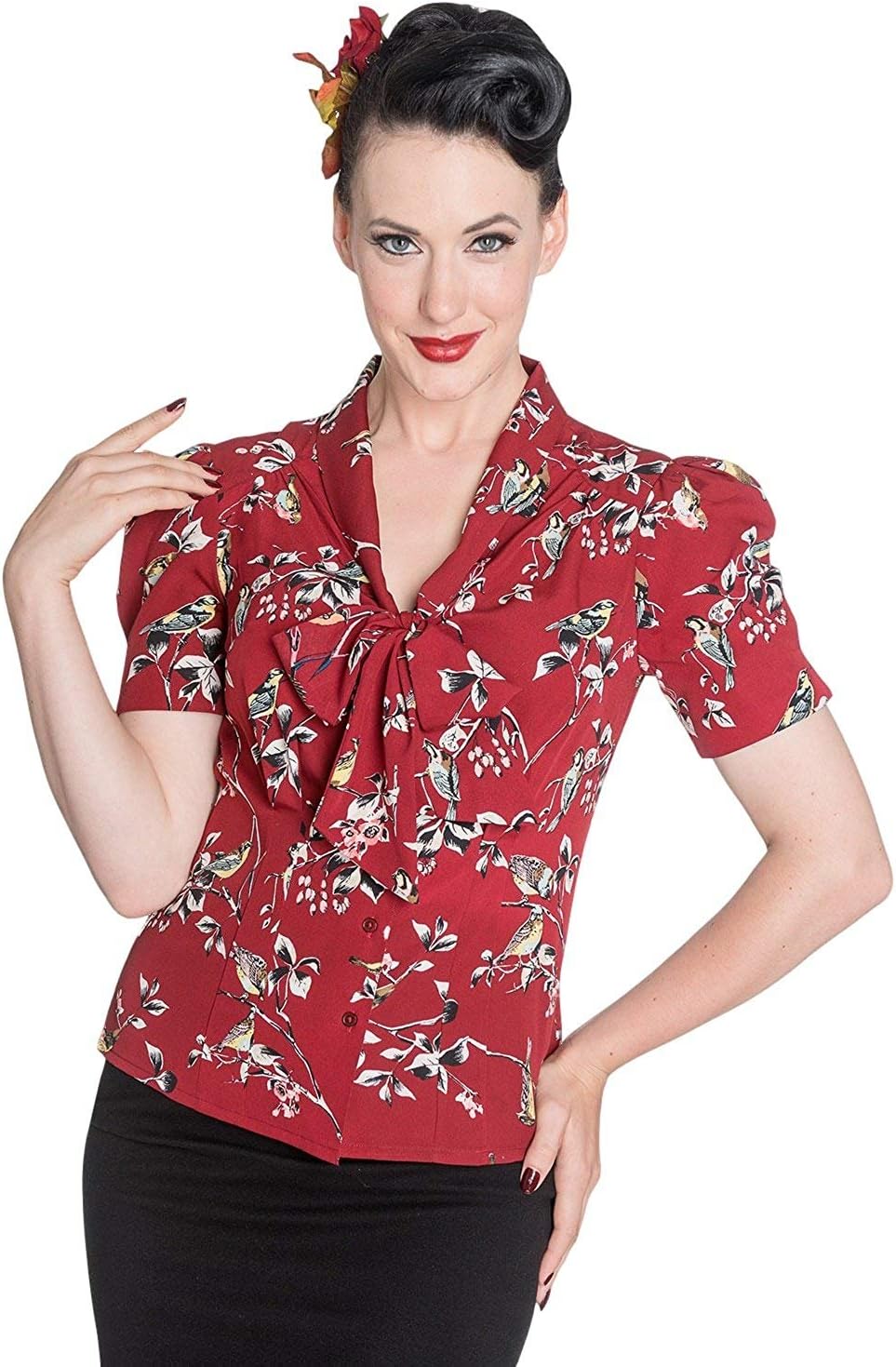 Hell Bunny Birdy 40's 50's Pin Up Landgirl WW2 Retro Vintage Style Blouse Top