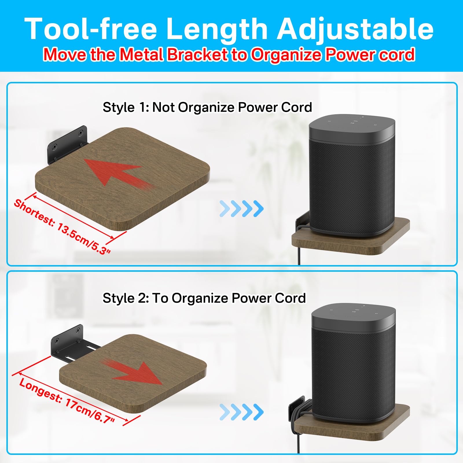 Universal Rear Speaker Shelves for Samsung, Roku, Sony, JBL, Vizio, LG - Adjustable Floating Wall Mount for Most Satellite Audio Mounting, Pair