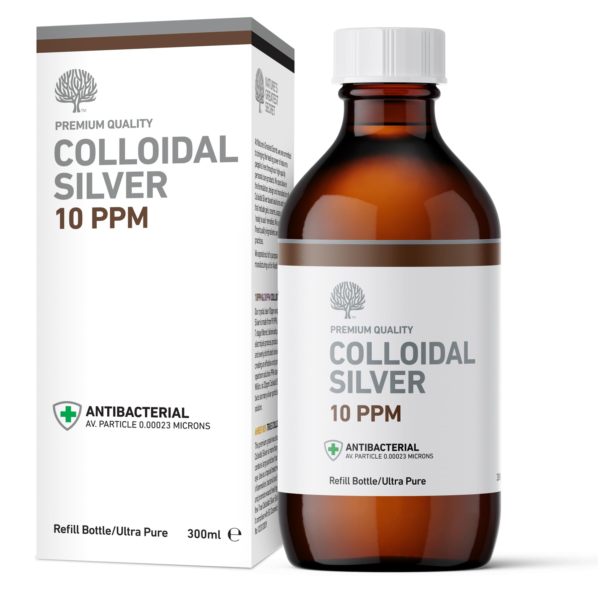 Nature's Greatest Secret Premium Quality Antibacterial 10ppm Colloidal Silver Bottle 300ml