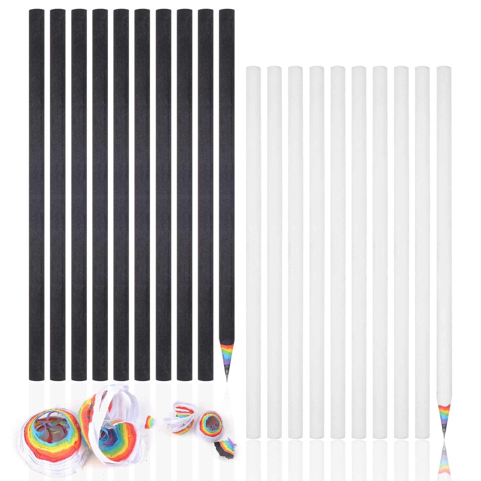 20pcs Rainbow Pencils Rainbow Recycled Paper HB Pencils for Drawing, Writing, Sketching, Stationery Supplies, Office School (Black and White)