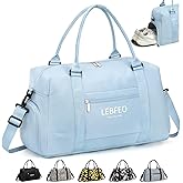 LEBFEO Travel Duffle Bag for Women Large Weekender Overnight Bags Gym Bag with Shoe Compartment Waterproof Hospital Bag Carry On Tote Bag for Airplanes,Blue