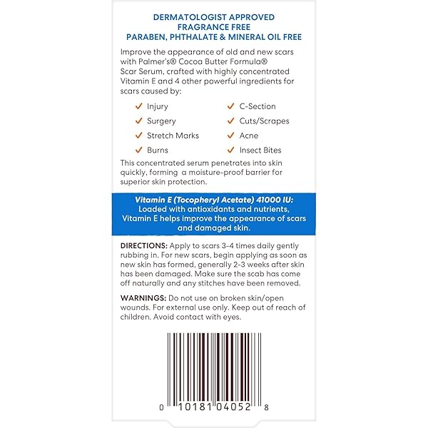 PALMER’S COCOA BUTTER FORMULA SCAR SERUM, SKIN BRIGHTENING OIL FOR FACE & BODY, CONCENTRATED SERUM WITH VITAMIN E, FRAGRANCE FREE, 1 FL OZ